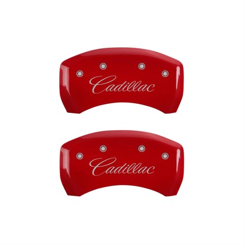 MGP 4 Caliper Covers Engraved Front & Rear Cursive/Cadillac Red Finish Silver Characters thumbnail 2
