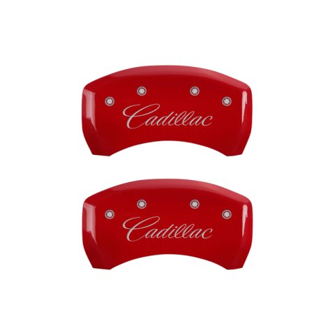 MGP 4 Caliper Covers Engraved Front & Rear Cursive/Cadillac Red Finish Silver Characters thumbnail 9