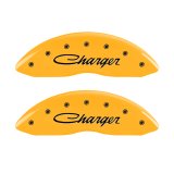 MGP 4 Caliper Covers Engraved Front & Rear 05-10 Dodge Charger R/T Yellow Finish Black Cursive Logo thumbnail 5