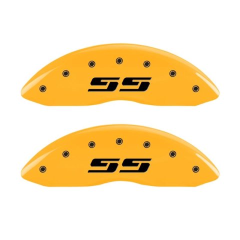 MGP 2 Caliper Covers Engraved Silverado SS Yellow Finish Blk Char 10 Chevy Silverado 1500