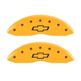 MGP 2 Caliper Covers Engraved Front Bowtie Yellow Finish Blk Char 05 Chevy Silverado 1500 thumbnail 2