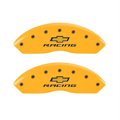MGP 4 Caliper Covers Engraved F & R Chevy Racing Yellow Finish Black Char 2017 Chevrolet Camaro
