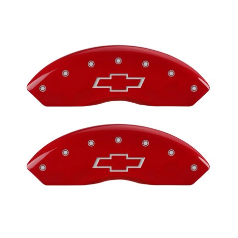 MGP 4 Caliper Covers Engraved Front & Rear Bowtie Red Finish Silver Char 2014 Chevrolet Express 2500