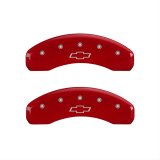 MGP 4 Caliper Covers Engraved Front & Rear Bowtie Red Finish Silver Char 2016 Chevrolet SS thumbnail 2