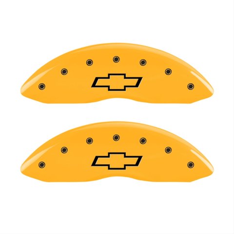 MGP 4 Caliper Covers Engraved Front & Rear Bowtie Yellow Finish Black Char 2015 Chevrolet SS