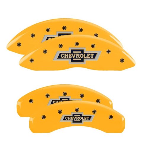 MGP 4 Caliper Covers Engraved F & R 100th Anniv Yellow Finish Black Char 2019 Chevy Silverado 1500 thumbnail 1