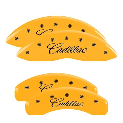 MGP 4 Caliper Covers Engraved F & R Cursive/Cadillac Yellow Finish Black Char 2010 Cadillac SRX thumbnail 4