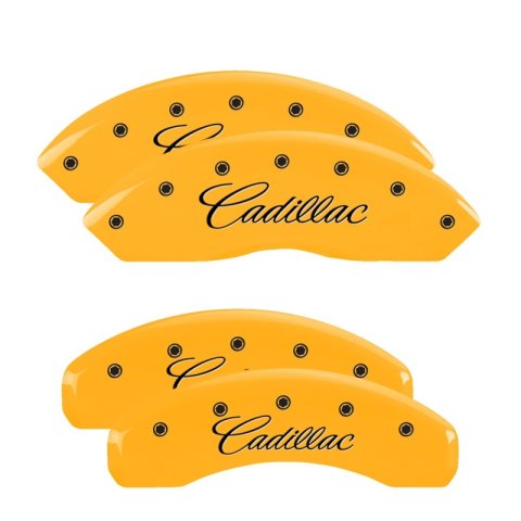 MGP 4 Caliper Covers Engraved F & R Cursive/Cadillac Yellow Finish Black Char 2007 Cadillac DTS thumbnail 6