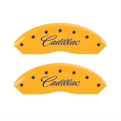 MGP 4 Caliper Covers Engraved F & R Cursive/Cadillac Yellow Finish Black Char 2017 Cadillac XT5 thumbnail 1