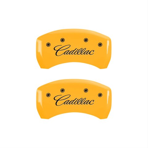 MGP 4 Caliper Covers Engraved F & R Cursive/Cadillac Yellow Finish Black Char 2017 Cadillac XT5 thumbnail 2