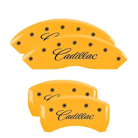 MGP 4 Caliper Covers Engraved F & R Cursive/Cadillac Yellow Finish Black Char 2017 Cadillac XT5 thumbnail 6