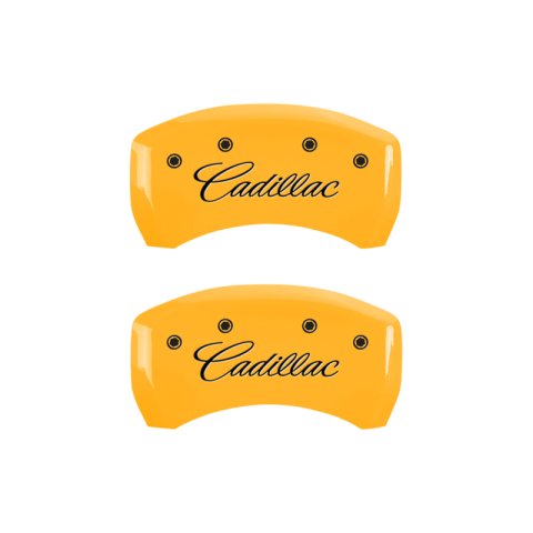 MGP 4 Caliper Covers Engraved F & R Cursive/Cadillac Yellow Finish Black Char 2017 Cadillac XT5 thumbnail 9