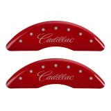 MGP 4 Caliper Covers Engraved Front & Rear Cursive/Cadillac Red Finish Silver Char 2016 Cadillac CT6 thumbnail 3