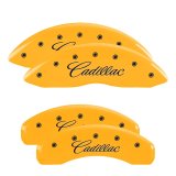 MGP 4 Caliper Covers Engraved F & R Cursive/Cadillac Yellow Finish Black Char 2014 Cadillac CTS thumbnail 3