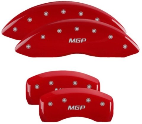 MGP 4 Caliper Covers Engraved Front & Rear MGP Red Finish Silver Char 2019 Lincoln Nautilus thumbnail 4