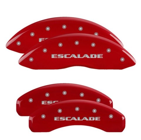 MGP 4 Caliper Covers Engraved Front & Rear 2021 Escalade Red finish silver ch thumbnail 2