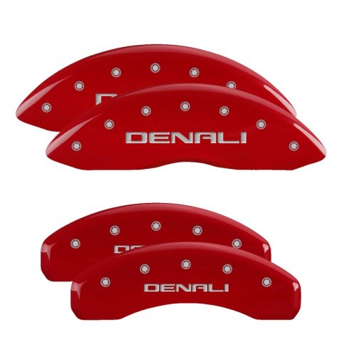 MGP 4 Caliper Covers Engraved Front & Rear Denali Red finish Silver Engraved thumbnail 2