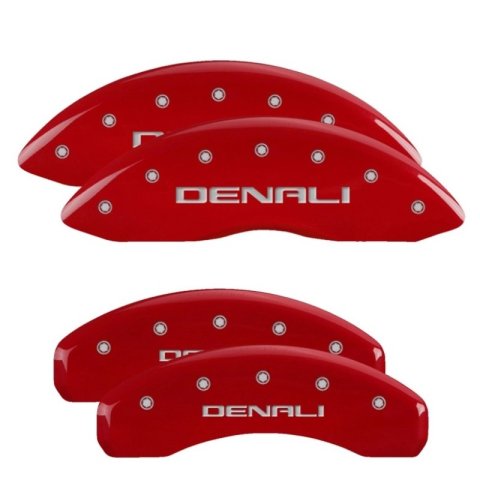 MGP 4 Caliper Covers Engraved Front & Rear Denali Red finish Silver Engraved thumbnail 3