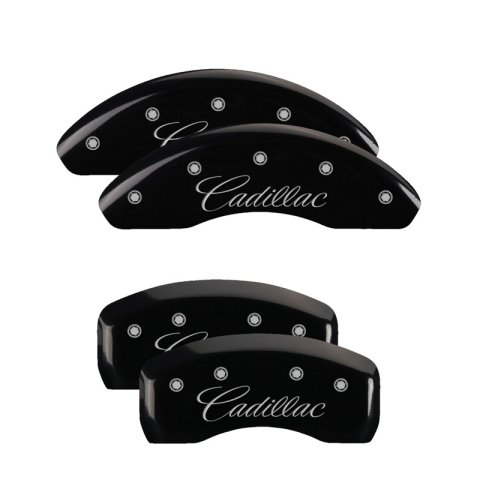 MGP 4 Caliper Covers Engraved Front & Rear Cursive/Cadillac Black finish silver ch thumbnail 3