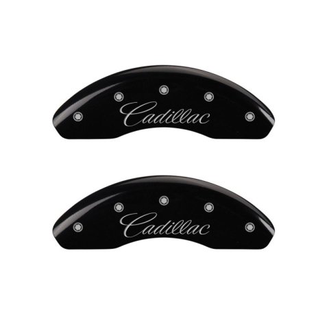 MGP 4 Caliper Covers Engraved Front & Rear Cursive/Cadillac Black finish silver ch thumbnail 4