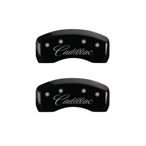 MGP 4 Caliper Covers Engraved Front & Rear Cursive/Cadillac Black finish silver ch thumbnail 7