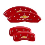 MGP 4 Caliper Covers Engraved Front & Rear Chevy racing Red finish silver ch thumbnail 1
