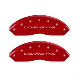 MGP 4 Caliper Covers Engraved Front C5/Corvette Engraved Rear C5/Z06 Red finish silver ch thumbnail 1