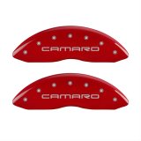MGP 4 Caliper Covers Engraved Front Gen 4/Camaro Engraved Rear Gen 4/Z28 Red finish silver ch thumbnail 1