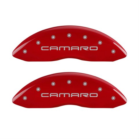 MGP 4 Caliper Covers Engraved Front Gen 4/Camaro Engraved Rear Gen 4/Z28 Red finish silver ch
