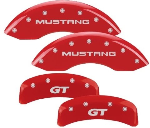 MGP 4 Caliper Covers Engraved Front Mustang Engraved Rear SN95/GT Red finish silver ch thumbnail 8