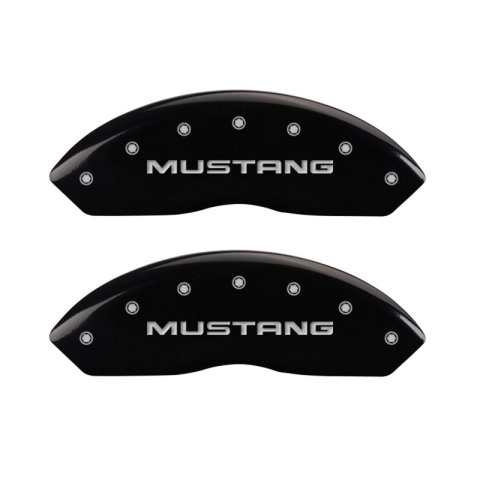 MGP 4 Caliper Covers Engraved Front Mustang Engraved Rear Pony Black finish silver ch