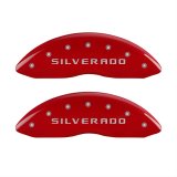 MGP 4 Caliper Covers Engraved Front & Rear Silverado Red finish silver ch thumbnail 1