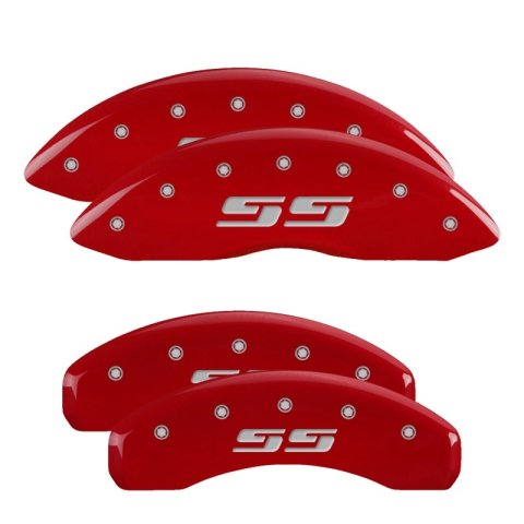 MGP 4 Caliper Covers Engraved Front & Rear Silverado style/SS Red finish silver ch thumbnail 4