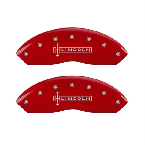 MGP 4 Caliper Covers Engraved Front & Rear Lincoln Red finish silver ch thumbnail 1