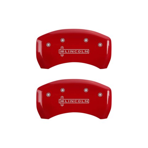 MGP 4 Caliper Covers Engraved Front & Rear Lincoln Red finish silver ch thumbnail 9