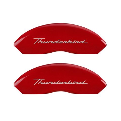 MGP 4 Caliper Covers Engrvd Front No bolts/Tbird Engrvd Rear/Tbird Emblem Red fnsh slvr ch thumbnail 1