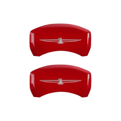 MGP 4 Caliper Covers Engrvd Front No bolts/Tbird Engrvd Rear/Tbird Emblem Red fnsh slvr ch thumbnail 3