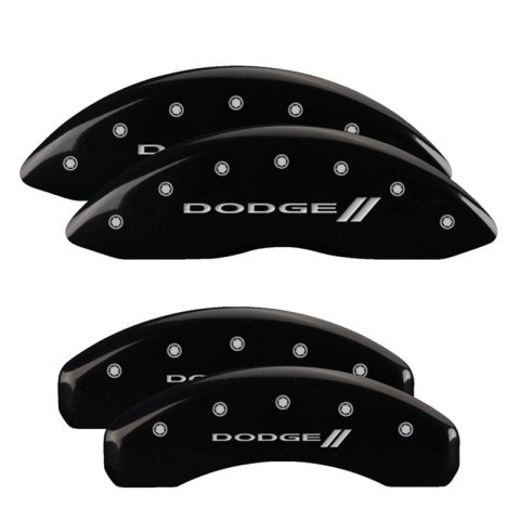 MGP 4 Caliper Covers Engraved Front & Rear With stripes/Dodge Black finish silver ch thumbnail 3