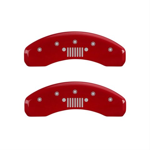 MGP 4 Caliper Covers Engraved Front JEEP Engraved Rear JEEP Grill logo Red finish silver ch