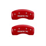 MGP 4 Caliper Covers Engraved Front Cursive/Cadillac Engraved Rear SRX Red finish silver ch thumbnail 2