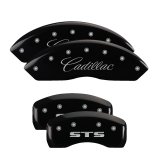 MGP 4 Caliper Covers Engraved Front Cursive/Cadillac Engraved Rear STS Black finish silver ch thumbnail 3