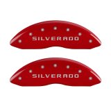 MGP Front set 2 Caliper Covers Engraved Front Silverado Red finish silver ch thumbnail 3