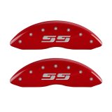 MGP Front set 2 Caliper Covers Engraved Front Silverado style/SS Red finish silver ch thumbnail 4