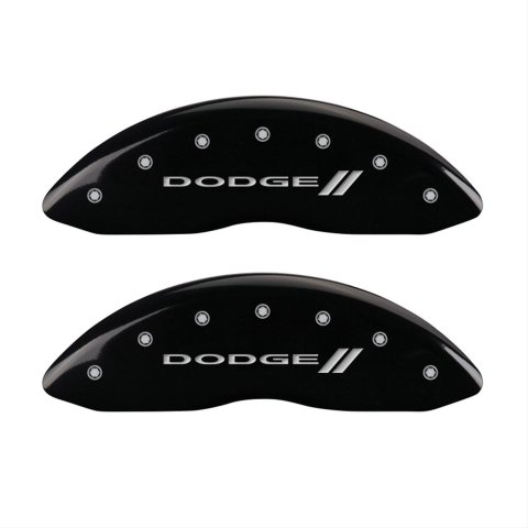 MGP 4 Caliper Covers Engraved Front & Rear With stripes/Dodge Black finish silver ch