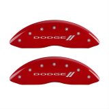 MGP 4 Caliper Covers Engraved Front & Rear With stripes/Dodge Red finish silver ch thumbnail 1