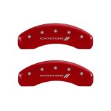 MGP 4 Caliper Covers Engraved Front & Rear With stripes/Dodge Red finish silver ch thumbnail 2