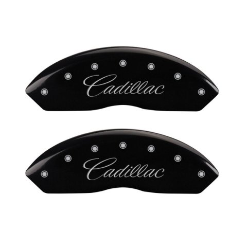 MGP 4 Caliper Covers Engraved Front & Rear Cursive/Cadillac Black finish silver ch thumbnail 2