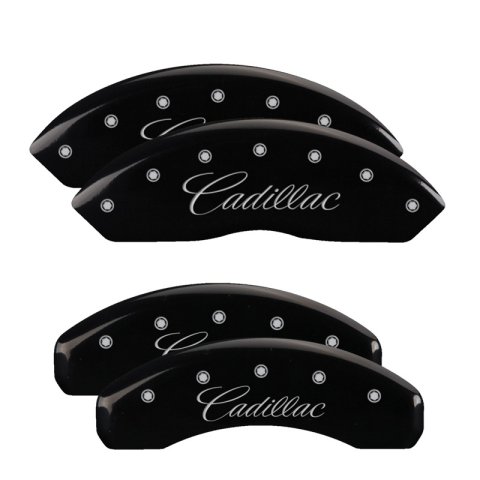 MGP 4 Caliper Covers Engraved Front & Rear Cursive/Cadillac Black finish silver ch thumbnail 3