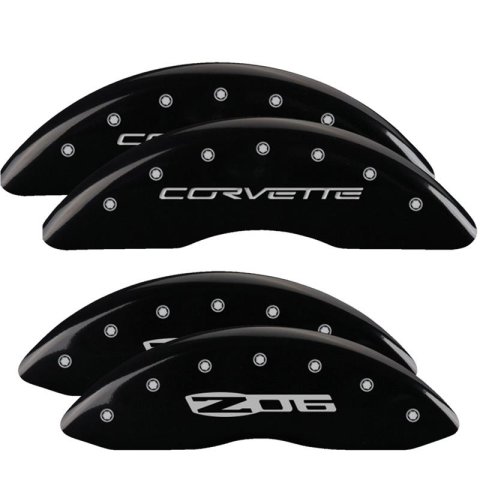 MGP 4 Caliper Covers Engraved Front C6/Corvette Engraved Rear C6/Z06 Black finish silver ch thumbnail 3