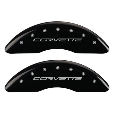MGP 4 Caliper Covers Engraved Front C6/Corvette Engraved Rear C6/Z06 Black finish silver ch thumbnail 4